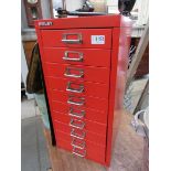 A Bisley ten drawer red filing cabinet