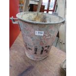 A galvanised 1950s fire bucket