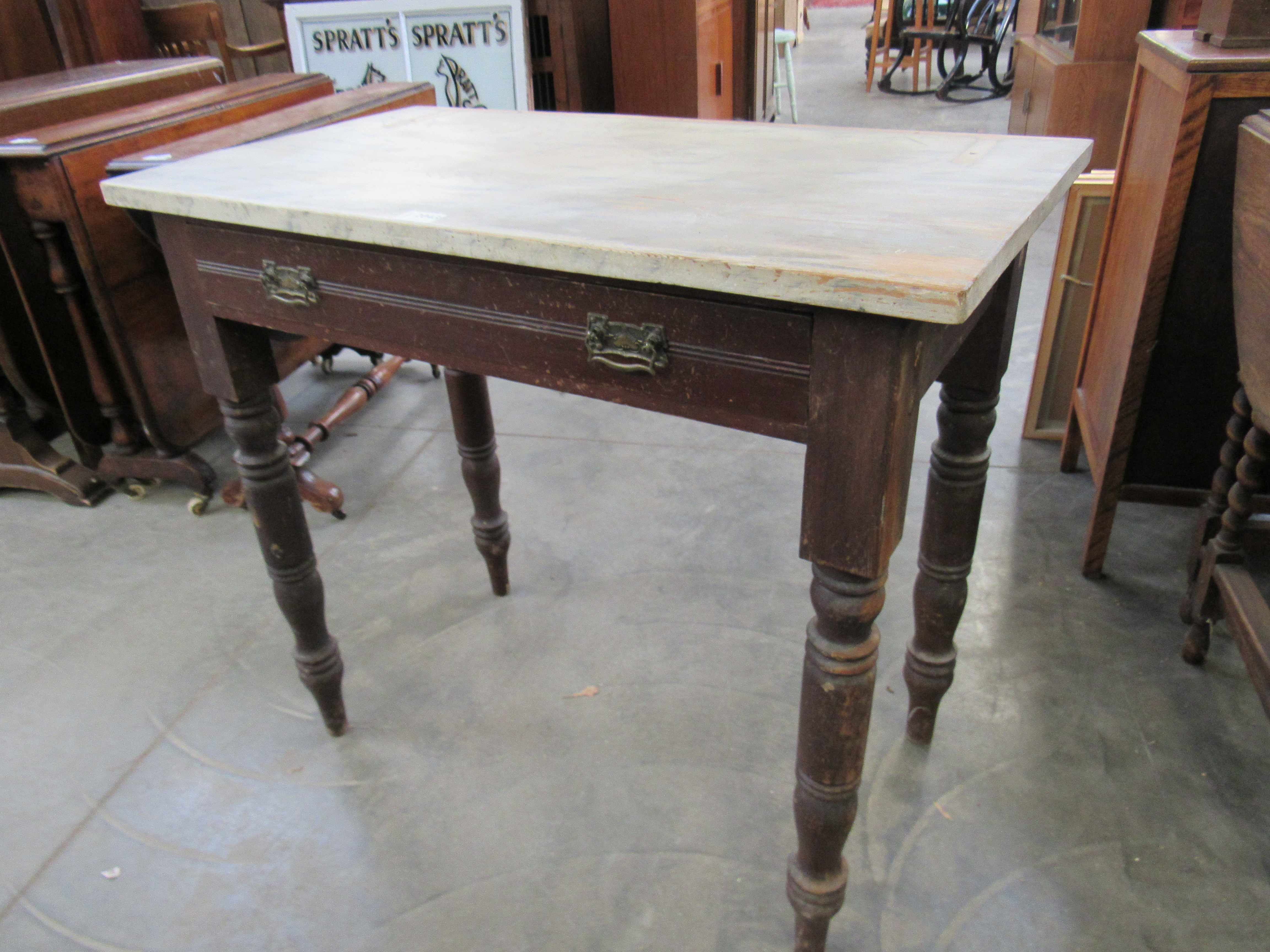 A Victorian pine side table with single drawer