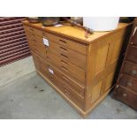 A beech 10 drawer two section plan chest,