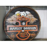A Harley Davidson painted sign