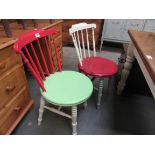 Two painted Edwardian penny seated kitchen chairs