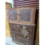 A Victorian mahogany two over three chest of drawers for restoration and a two door cupboard