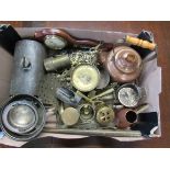 A box of miscellaneous brass and copper