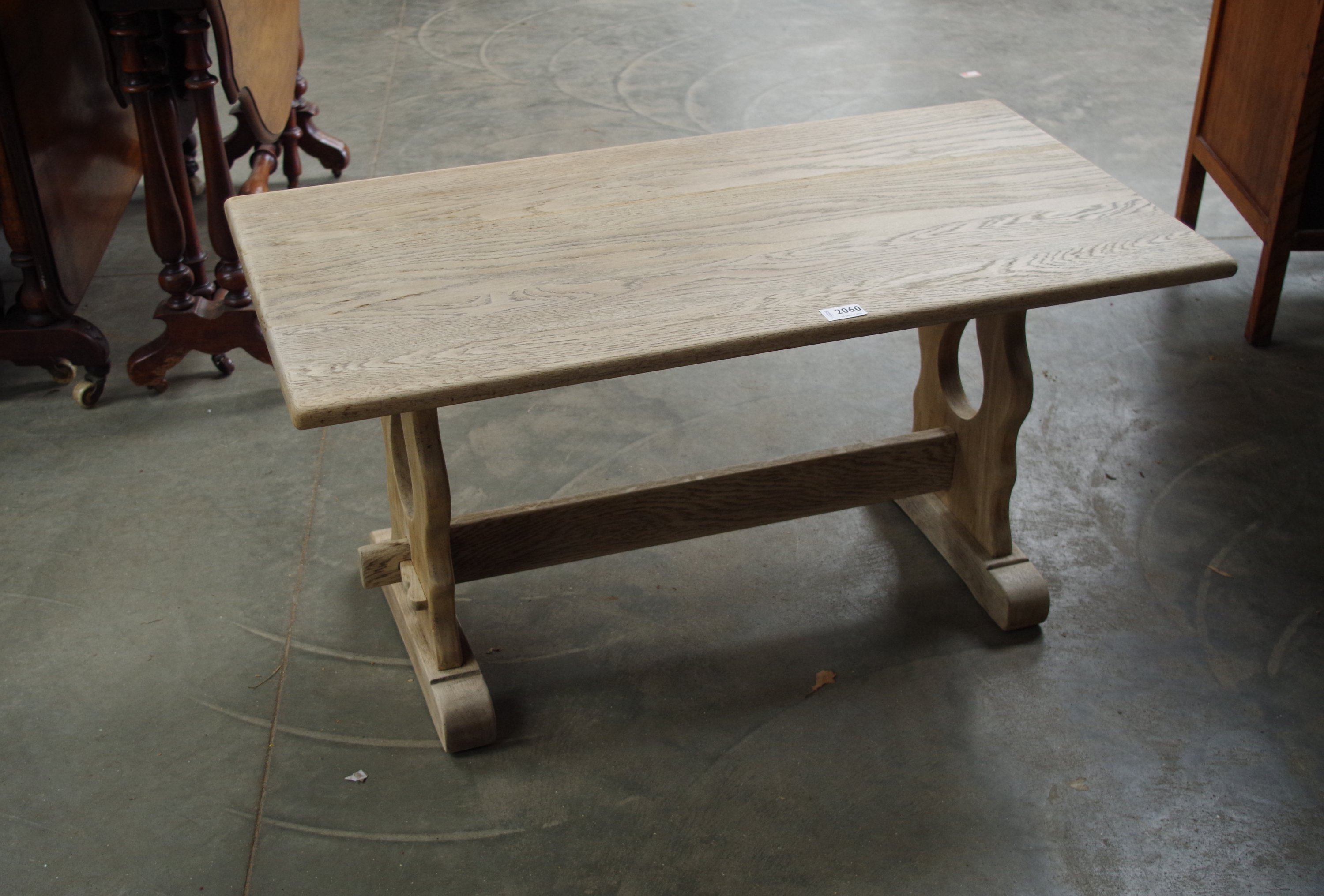 A stripped oak coffee table