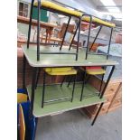 Two school benches with two stools and under trays