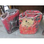 Two 1950's War department Jerry cans with worn paintwork