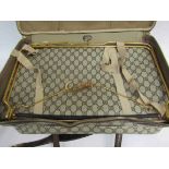 GUCCI Vintage 1970's soft body luggage case. brown canvas body with GG monogram.