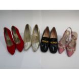 Four pairs of shoes including Harvey Nichols 1960's red velvet court shoes,