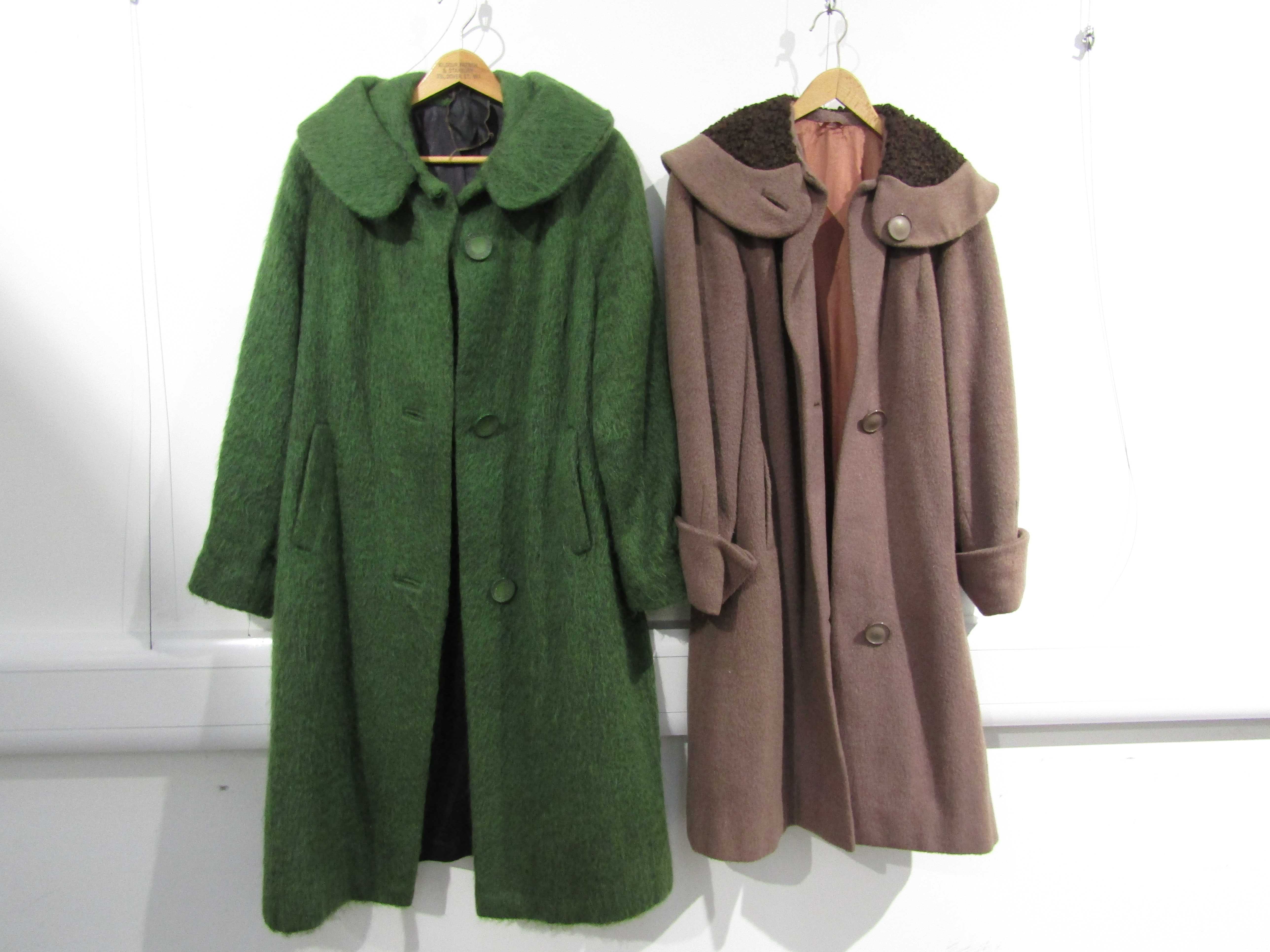 Two 1950's ladies coats in mushroom and green