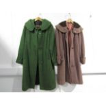 Two 1950's ladies coats in mushroom and green