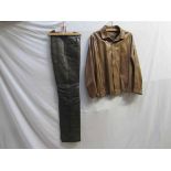 A pair of Georgio Armani dark brown leather trousers and a Loewe buff coloured sumptuous leather