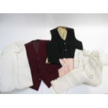 Two gent's wool single breasted waistcoats in burgundy and bottle green and five items of women's