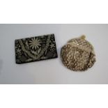 A black velvet and silver thread purse, made in India and a gold sequined evening bag,