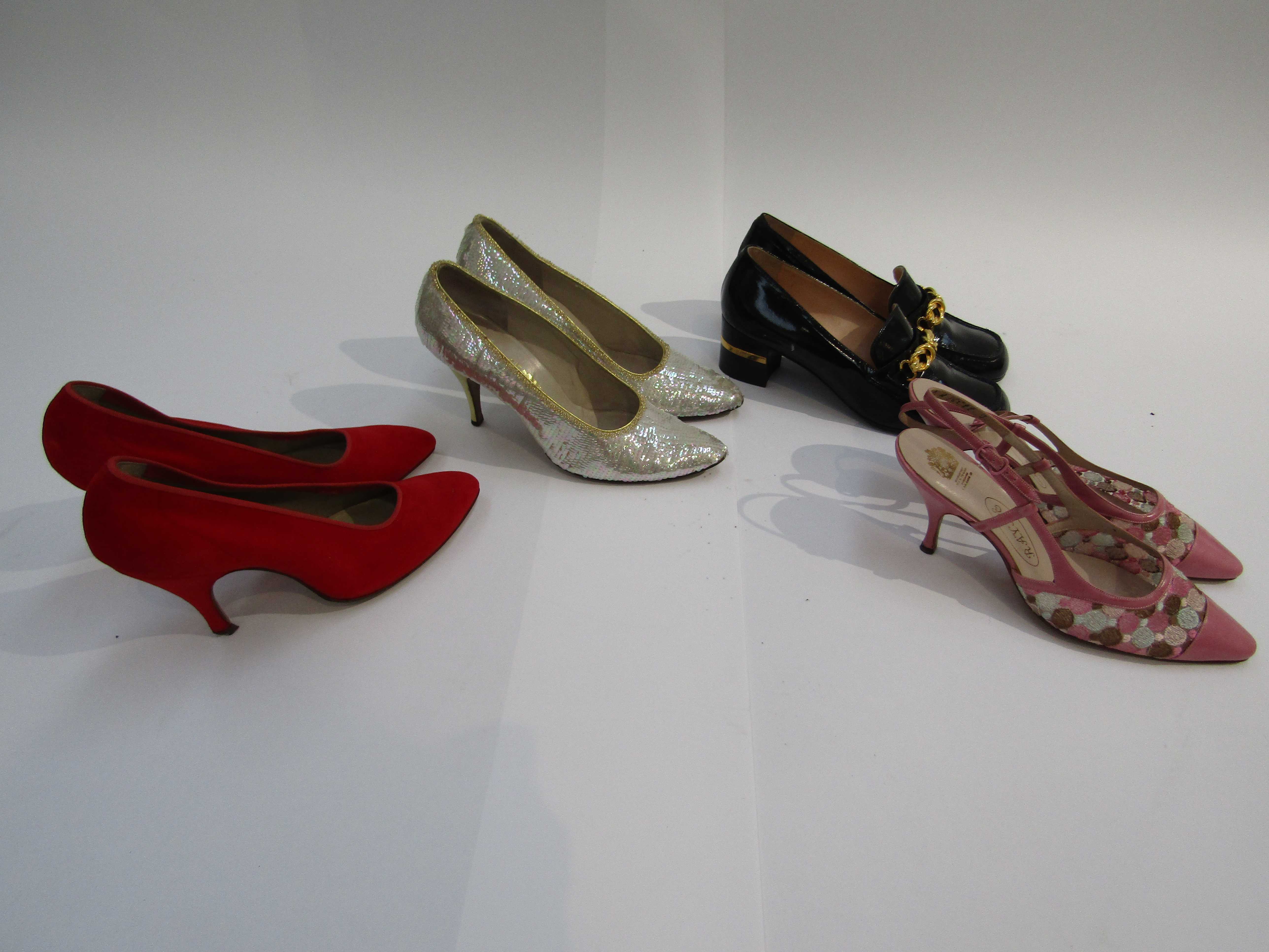 Four pairs of shoes including Harvey Nichols 1960's red velvet court shoes, - Image 2 of 2