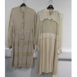 Two cream chiffon day dresses,