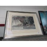 A large framed and glazed William Russell flint print of Continental river scene,