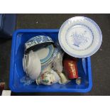 Three boxes of 19th Century and later Oriental ceramics ornaments including Satsuma charger,