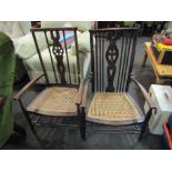 Two 1920's nursing chairs with cane seats,