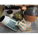 A quantity of retro pottery including West German vases (6)
