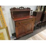A mahogany secretaire with raised gallery back, single drawer over two doors, 140cm tall,