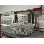 An Oriental design wash jug and bowl