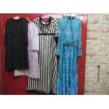 A collection of clothing including women's 1960's cocktail dresses in black lace and sequin,