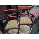 A set of six (4+2) 19th Century mahogany dining chairs in the Regency style, drop-in seats,