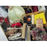 Two boxes of mixed items including lawn bowls,