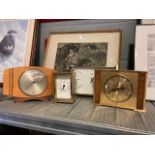 Four timepieces including 1960's Metamec and carriage clock