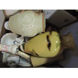A box of mixed ceramics including bird design vase,