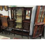 An Edwardian glazed display sideboard with high relief acanthus detail (central door locked) 175cm