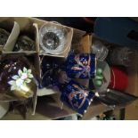 Two boxes of mixed kitchenalia including glass mixing bowl, sundae dishes,
