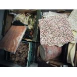 Three boxes of fabric remnants and textiles