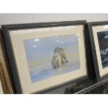 ALAN LEWIS (b. 1944) A framed oil on board, two polar bears, signed.