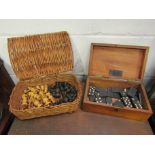 A turned hardwood chess set and domino set