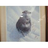 MARK CHESTER: (b. 1960) A framed and glazed limited edition print of otters in snow.