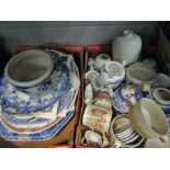 Two boxes of mixed ceramics including Victorian meat plates,