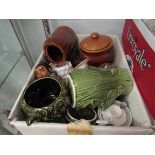 Two boxes of miscellaneous including ceramics, Trent Walk pottery,