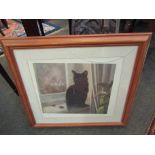 JOHN TRICKETT (XX) A framed print of a black cat, pencil signed and no. 5/300.