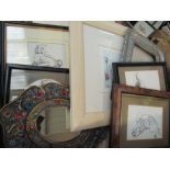 A quantity of pictures and prints including Suzanne Hammond spaniel and cat,