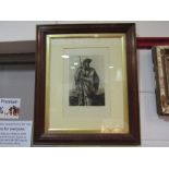 GF Watts, an engraving by Lion Richeta in Arts & Crafts oak frame,