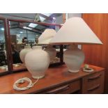 Two pottery lamps and a large shade