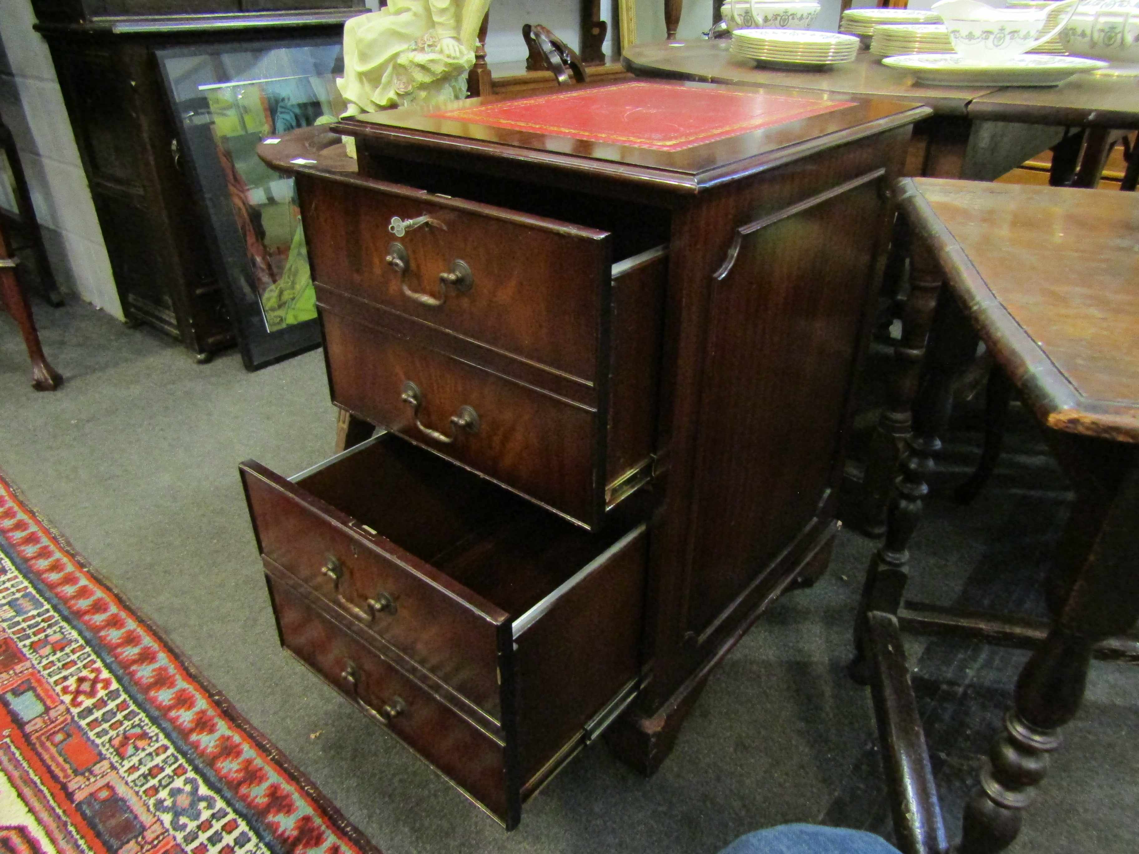 A Regency revival mahogany two drawer filing cabinet with tooled red leather top - Image 2 of 3