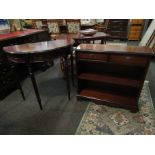 A Regency revival mahogany demilune hall table and a bookcase with two drawers (2)