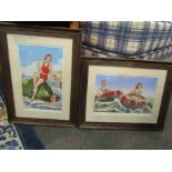 A pair of 1930's style limited edition prints of people at the coast, 2/250 and 2/100,