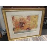 A large framed and glazed William Russell flint print of Venetian waterway, stamped,