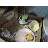 A box of miscellaneous items including spill vase
