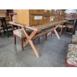 A pitch pine trestle table "X" frame base 182 x 85 cm