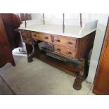 A 19th Century figured walnut washstand with marble top 122w x 59d x 76h cm